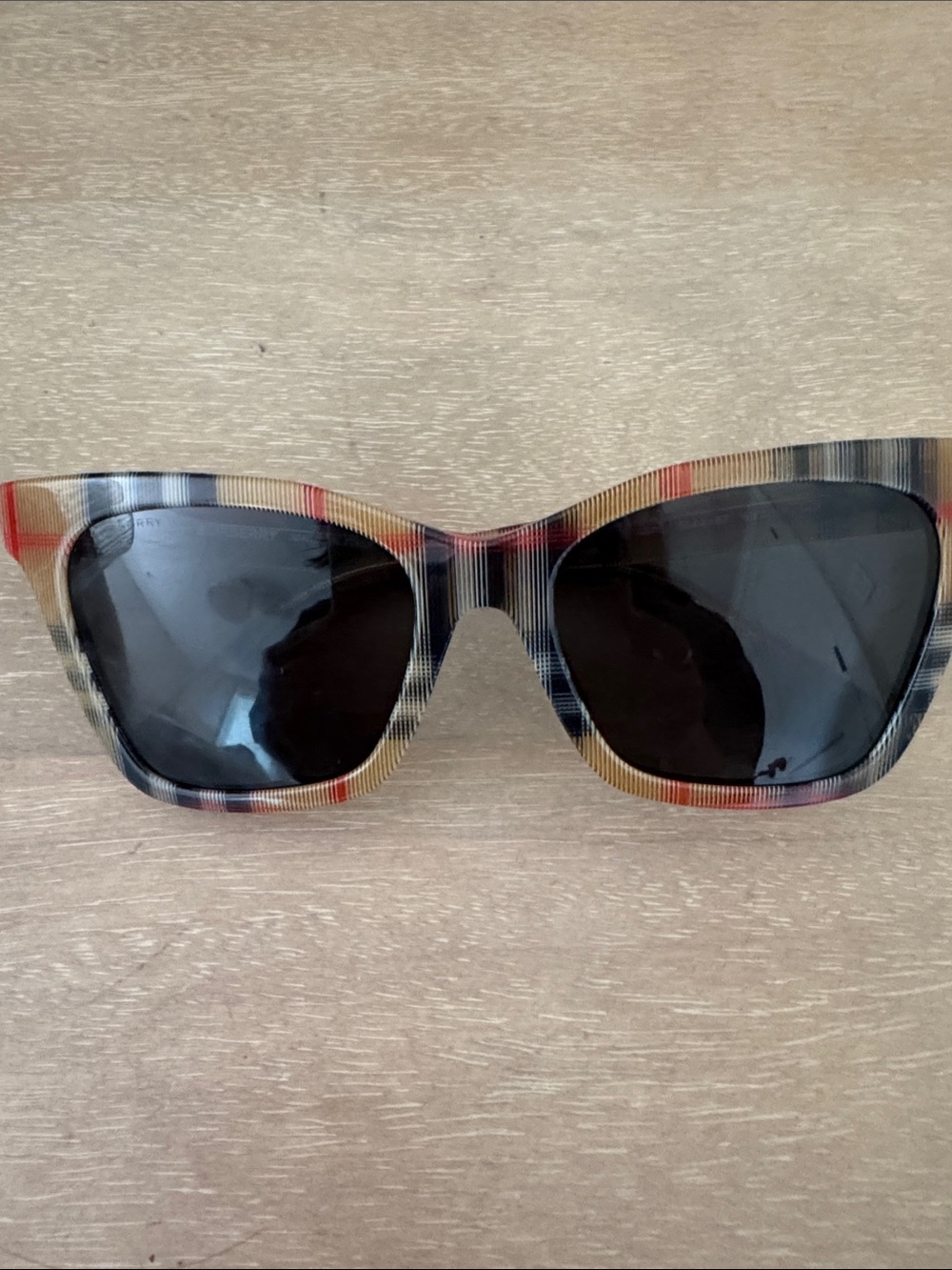 Burberry Striped Cat-Eye Sunglasses in Black, Red, Tan & Blue